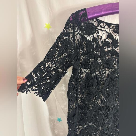 Y2K Black Crochet Boho Whimsigoth 3/4 Sleeve Women’s Top Size M - Picture 5 of 15